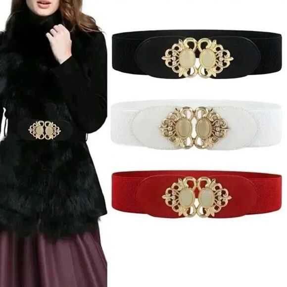 ATLAS High Quality Vegan Leather Embellished Elastic Belt ROYAL BLUE - GOLD - Picture 4 of 4